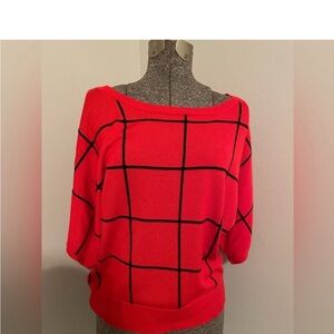 New York & Company Red Grid Pattern Women's Sweater, Med
